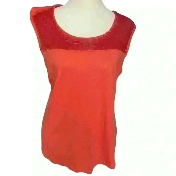 Dana Buchman Women’s Sequin Blouse Tshirt Salmon Size Medium Spring Colorful - Picture 1 of 10